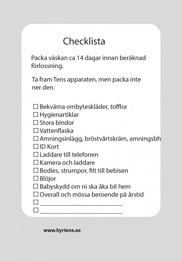 Checklist packa väska förlossning